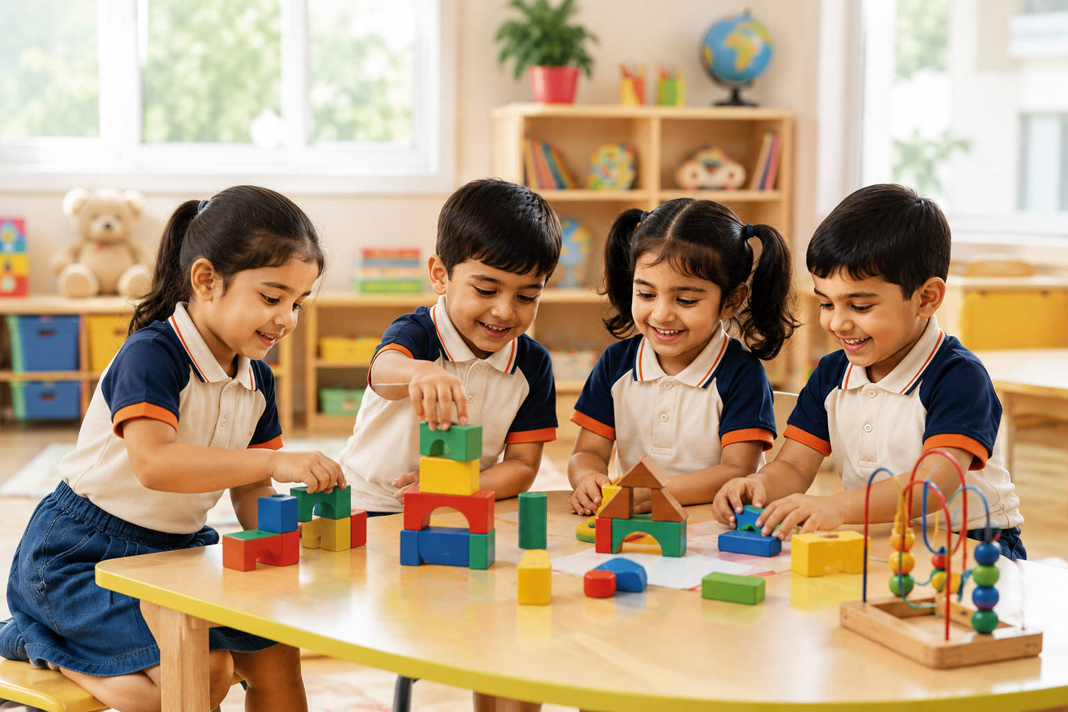 Happy children exploring nature with a teacher at ABC Play School lancohills,manikonda